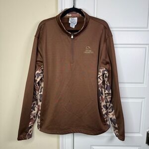 Ducks Unlimited Pullover Mens XL Brown Camo Quarter Zip Fleece 1/4 Performance